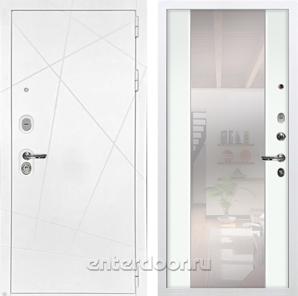 Входная дверь Соната с зеркалом №61 (Белая шагрень / Ясень белый) - фото 76544
