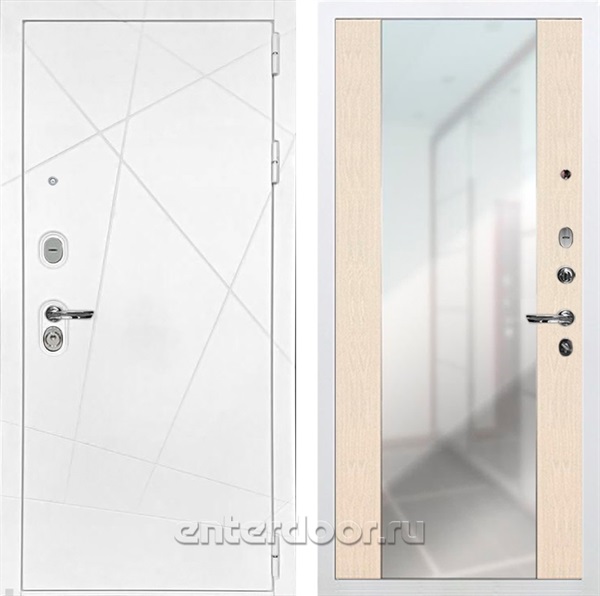 Входная дверь Соната с зеркалом №45 (Белая шагрень / Беленый дуб) - фото 76548