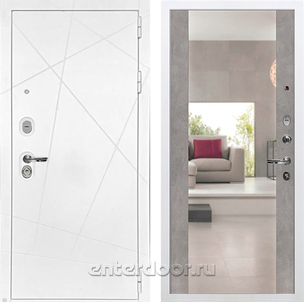 Входная дверь Соната с зеркалом №102 (Белая шагрень / Бетон светлый) - фото 76554