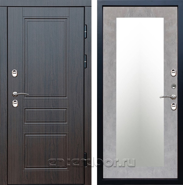 Входная дверь с терморазрывом Манхэттен 3к с зеркалом Триумф (Венге / Бетон светлый)