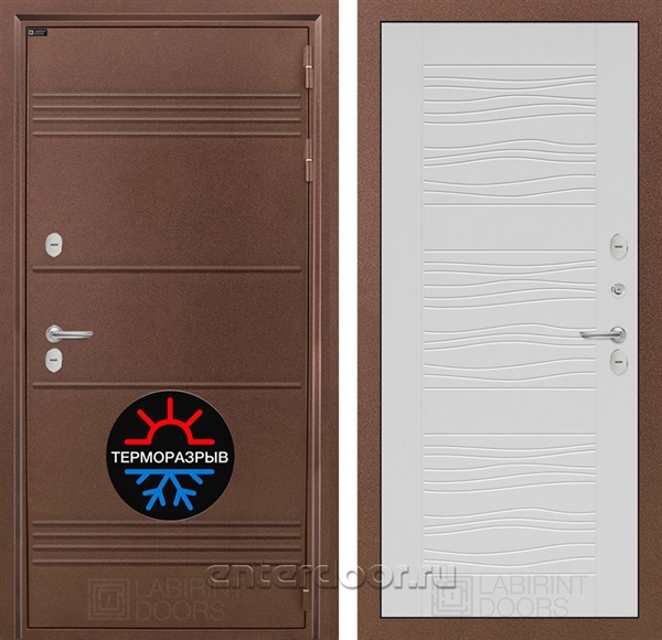 Уличная металлическая дверь Лабиринт Термо Лайт 06 (Антик медный / Белое дерево)
