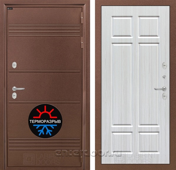 Уличная металлическая дверь Лабиринт Термо Лайт 08 (Антик медный / Кристалл вуд)