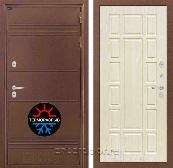 Уличная металлическая дверь Лабиринт Термо Лайт 12 (Антик медный / Белёный дуб)