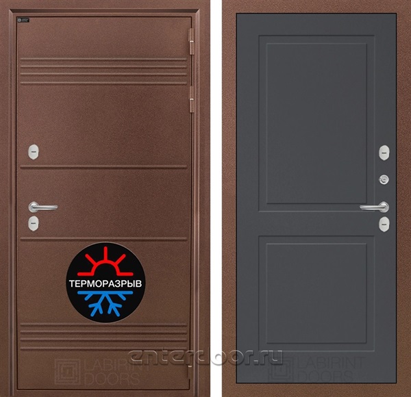 Уличная металлическая дверь Лабиринт Термо Лайт 11 (Антик медный / Графит софт)