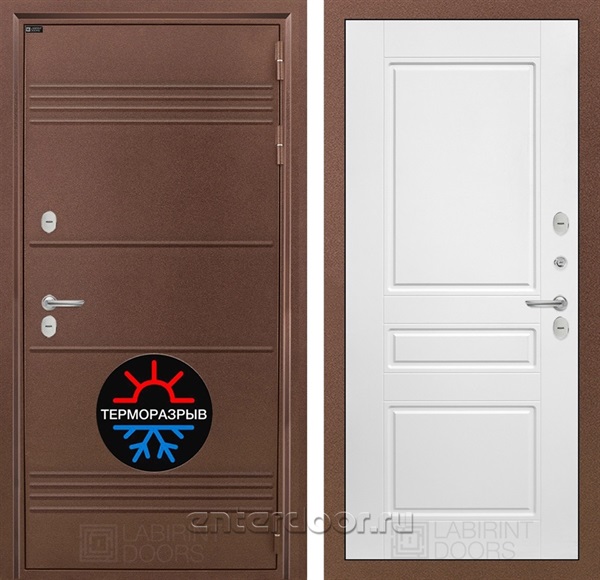 Уличная металлическая дверь Лабиринт Термо Лайт 03 (Антик медный / Белый софт)