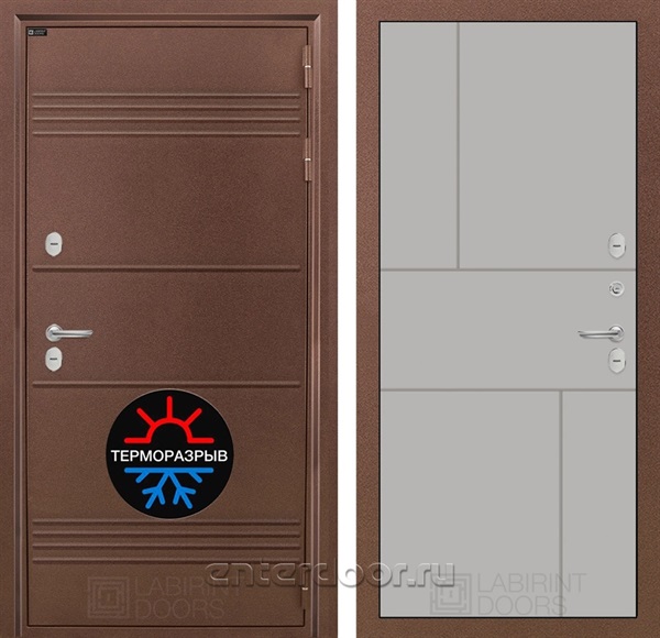 Уличная металлическая дверь Лабиринт Термо Лайт 21 (Антик медный / Грей софт)