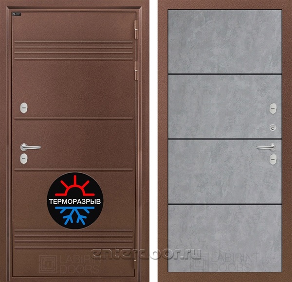 Уличная металлическая дверь Лабиринт Термо Лайт 25 (Антик медный / Бетон светлый)