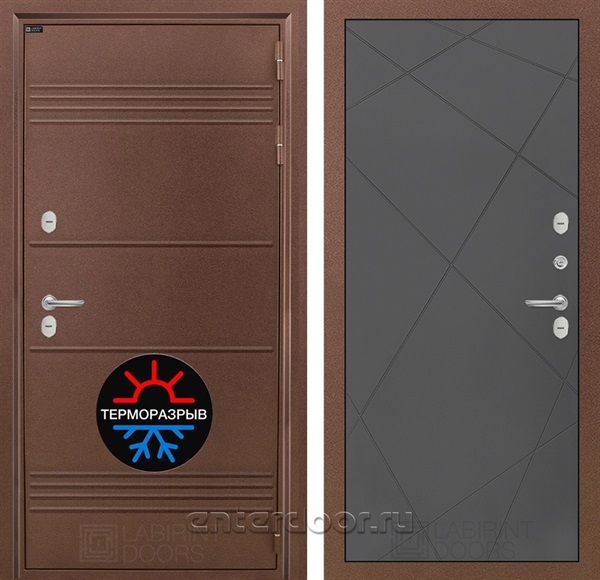 Уличная металлическая дверь Лабиринт Термо Лайт 24 (Антик медный / Графит софт)