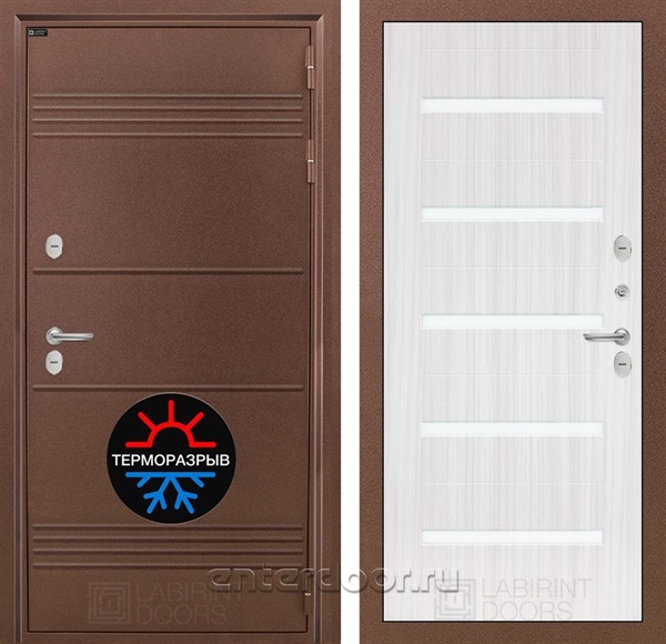 Уличная металлическая дверь Лабиринт Термо Лайт 01 (Антик медный / Сандал белый)