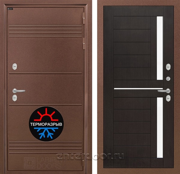 Уличная металлическая дверь Лабиринт Термо Лайт 02 (Антик медный / Венге)
