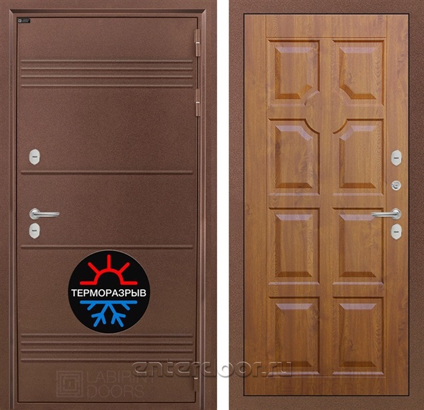 Уличная металлическая дверь Лабиринт Термо Лайт 17 (Антик медный / Дуб золотой)