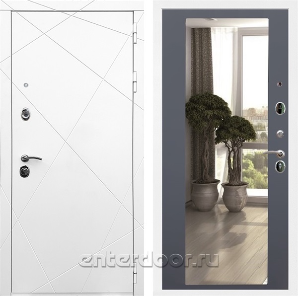 Входная дверь Армада Лофт с зеркалом СБ-17 (Белый матовый / Графит софт) - фото 92016