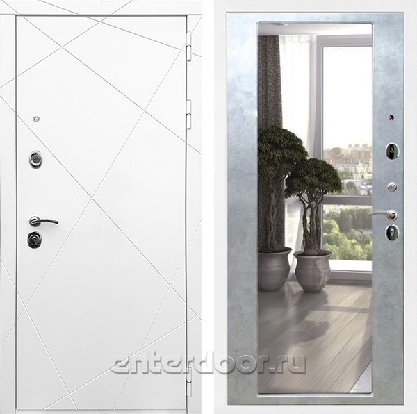 Входная дверь Армада Лофт с зеркалом СБ-17 (Белый матовый / Бетон светлый) - фото 92030