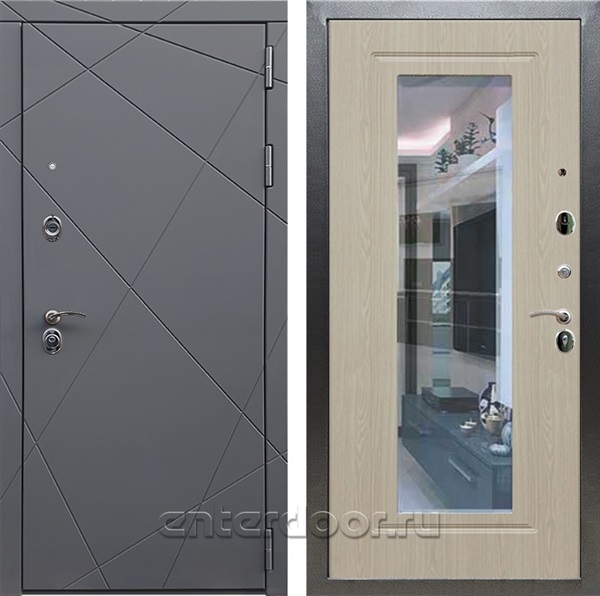 Входная металлическая дверь Армада 13 с зеркалом ФЛЗ-120 (Графит софт / Беленый дуб)