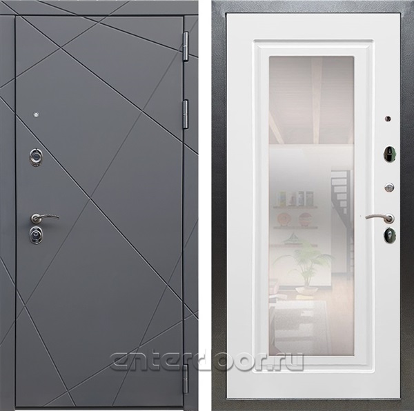 Входная дверь Армада Лофт с зеркалом ФЛЗ-120 (Графит софт / Белый матовый) - фото 95193