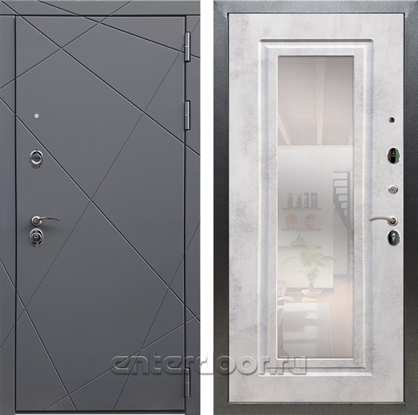 Входная дверь Армада Лофт с зеркалом ФЛЗ-120 (Графит софт / Бетон светлый) - фото 95199