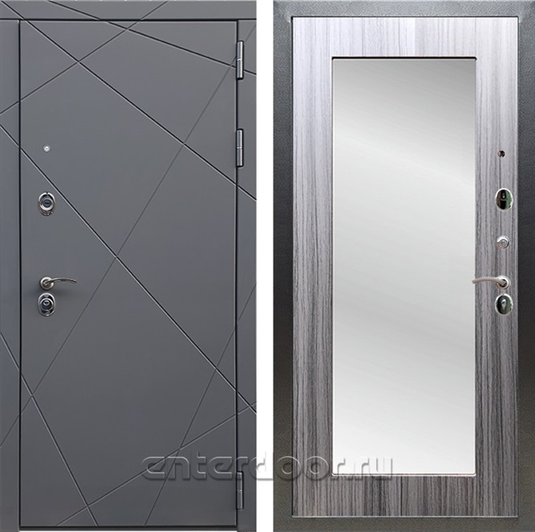Входная дверь Армада Лофт с зеркалом Пастораль (Графит софт / Сандал серый) - фото 95219
