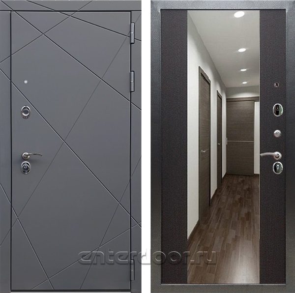 Входная металлическая дверь Армада 13 с зеркалом СБ-16 (Графит софт / Венге)