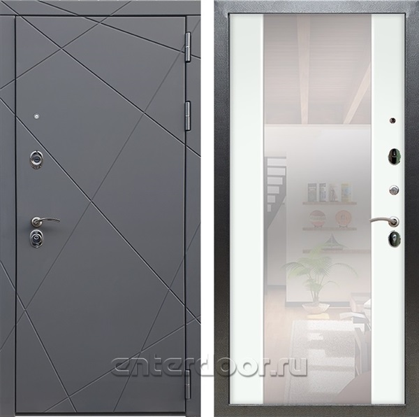 Входная дверь Армада Лофт с зеркалом СБ-16 (Графит софт / Ясень белый) - фото 95233