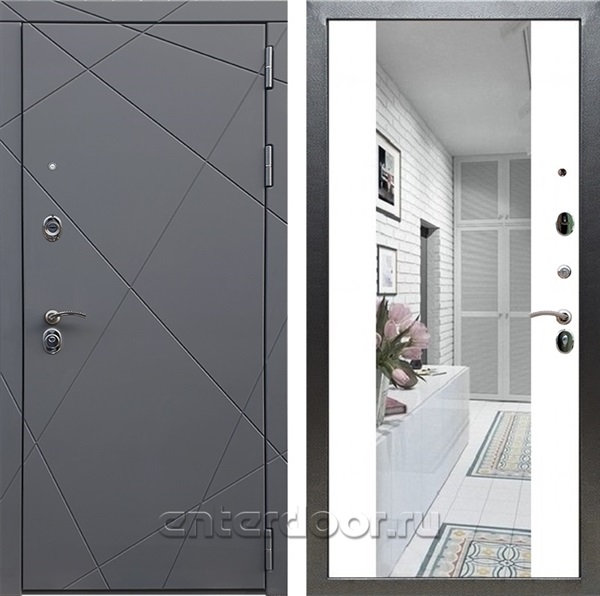 Входная дверь Армада Лофт с зеркалом СБ-16 (Графит софт / Белый матовый) - фото 95235