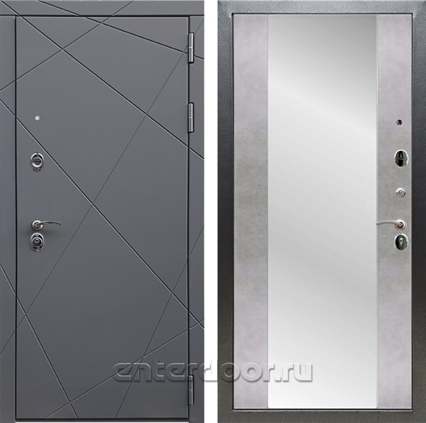 Входная дверь Армада Лофт с зеркалом СБ-16 (Графит софт / Бетон светлый) - фото 95239