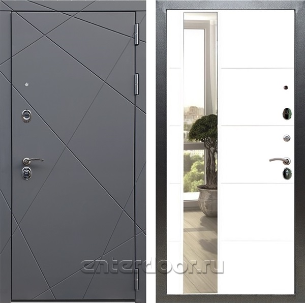 Входная дверь Армада Лофт с зеркалом ЛФЛС-19 (Графит софт / Белый матовый) - фото 95258