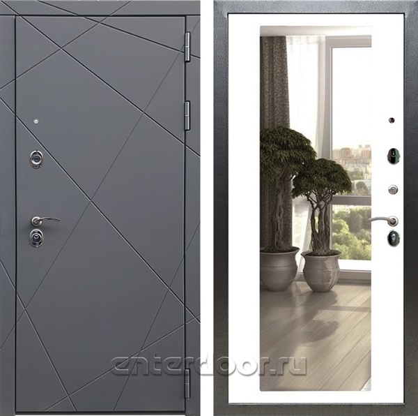 Входная дверь Армада Лофт с зеркалом 2XL (Графит софт / Белый матовый) - фото 95272