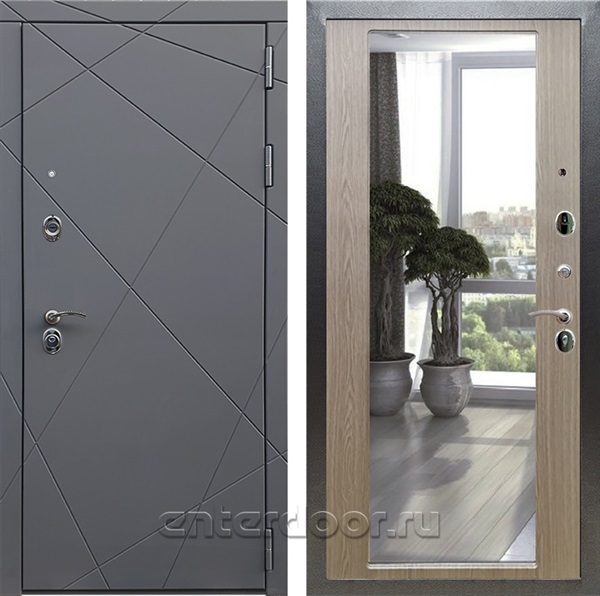 Входная дверь Армада Лофт с зеркалом 2XL (Графит софт / Беленый дуб) - фото 95278