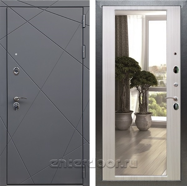 Входная дверь Армада Лофт с зеркалом 2XL (Графит софт / Сандал белый) - фото 95296