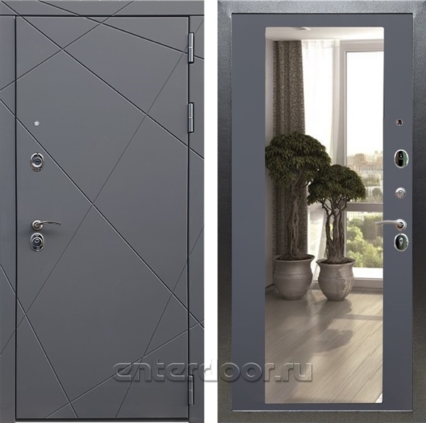 Входная дверь Армада Лофт с зеркалом 2XL (Графит софт / Графит софт) - фото 95304