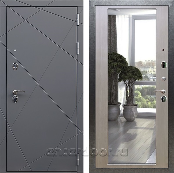 Входная дверь Армада Лофт с зеркалом 2XL (Графит софт / Лиственница беж) - фото 95310