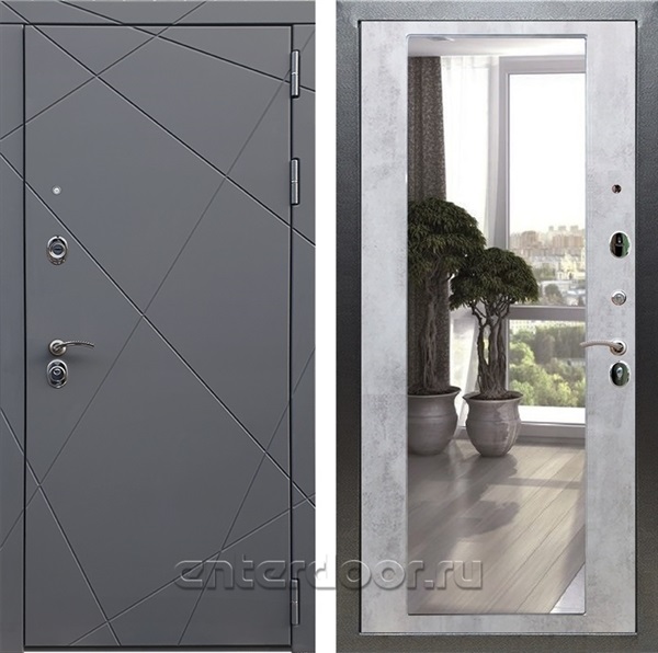 Входная дверь Армада Лофт с зеркалом 2XL (Графит софт / Бетон светлый) - фото 95320