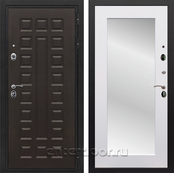 Входная металлическая дверь Сенатор Престиж с зеркалом Оптима (Венге / Белый матовый)