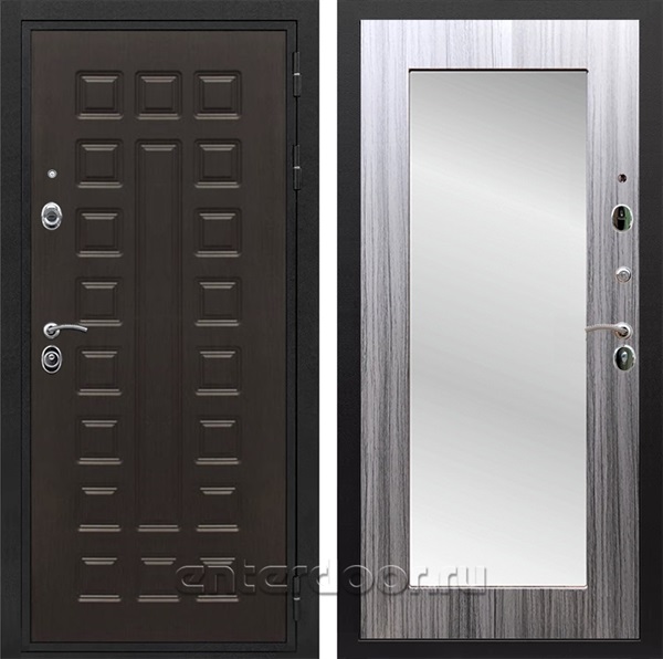 Входная металлическая дверь Сенатор Престиж с зеркалом Оптима (Венге / Сандал серый)