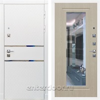 Входная металлическая дверь Сенатор Бастион с зеркалом (Белый матовый / Дуб беленый)