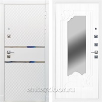 Входная металлическая дверь Сенатор Бастион с зеркалом (Белый матовый / Белый ясень)