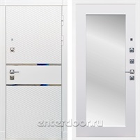 Входная металлическая дверь Сенатор Бастион с зеркалом Оптима (Белый матовый / Белый матовый)