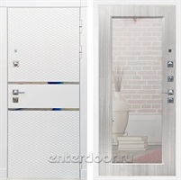 Входная металлическая дверь Сенатор Бастион с зеркалом Оптима (Белый матовый / Сандал белый)