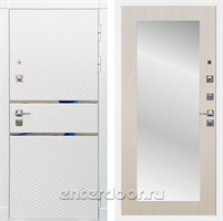 Входная металлическая дверь Сенатор Бастион с зеркалом Оптима (Белый матовый / Лиственница беж)