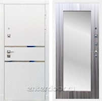 Входная металлическая дверь Сенатор Бастион с зеркалом Оптима (Белый матовый / Сандал серый)