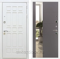 Входная металлическая дверь Сиэтл White с зеркалом СБ-19 (Белый матовый / Графит софт)