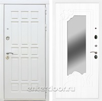 Входная металлическая дверь Сиэтл White с зеркалом (Белый матовый / Белый ясень)