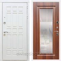 Входная металлическая дверь Сиэтл White с зеркалом (Белый матовый / Берёза морёная)