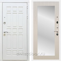 Входная металлическая дверь Сиэтл White с зеркалом Оптима (Белый матовый / Лиственница беж)