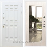 Входная металлическая дверь Сиэтл White с зеркалом Оптима (Белый матовый / Белёный дуб)