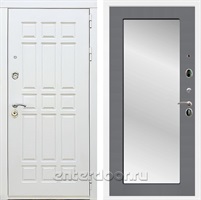 Входная металлическая дверь Сиэтл White с зеркалом Оптима (Белый матовый / Графит софт)