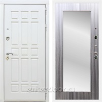 Входная металлическая дверь Сиэтл White с зеркалом Оптима (Белый матовый / Сандал серый)