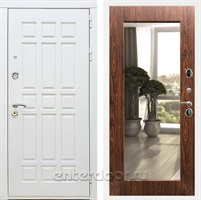 Входная металлическая дверь Сиэтл White с зеркалом Оптима (Белый матовый / Берёза морёная)