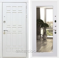 Входная металлическая дверь Сиэтл White с зеркалом Оптима (Белый матовый / Белый матовый)