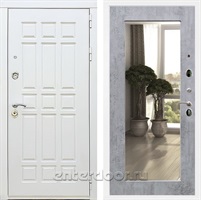 Входная металлическая дверь Сиэтл White с зеркалом Оптима (Белый матовый / Бетон тёмный)